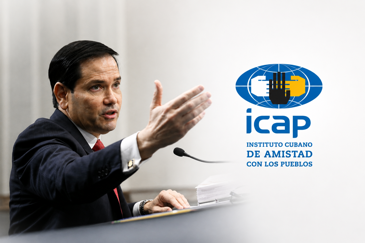 Marco Rubio eleva el tono contra el ICAP. Montaje ADN Cuba