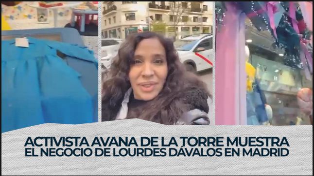 Activista Avana de la Torre muestra el negocio de la abogada castrista Lourdes Dávalos, en Madrid