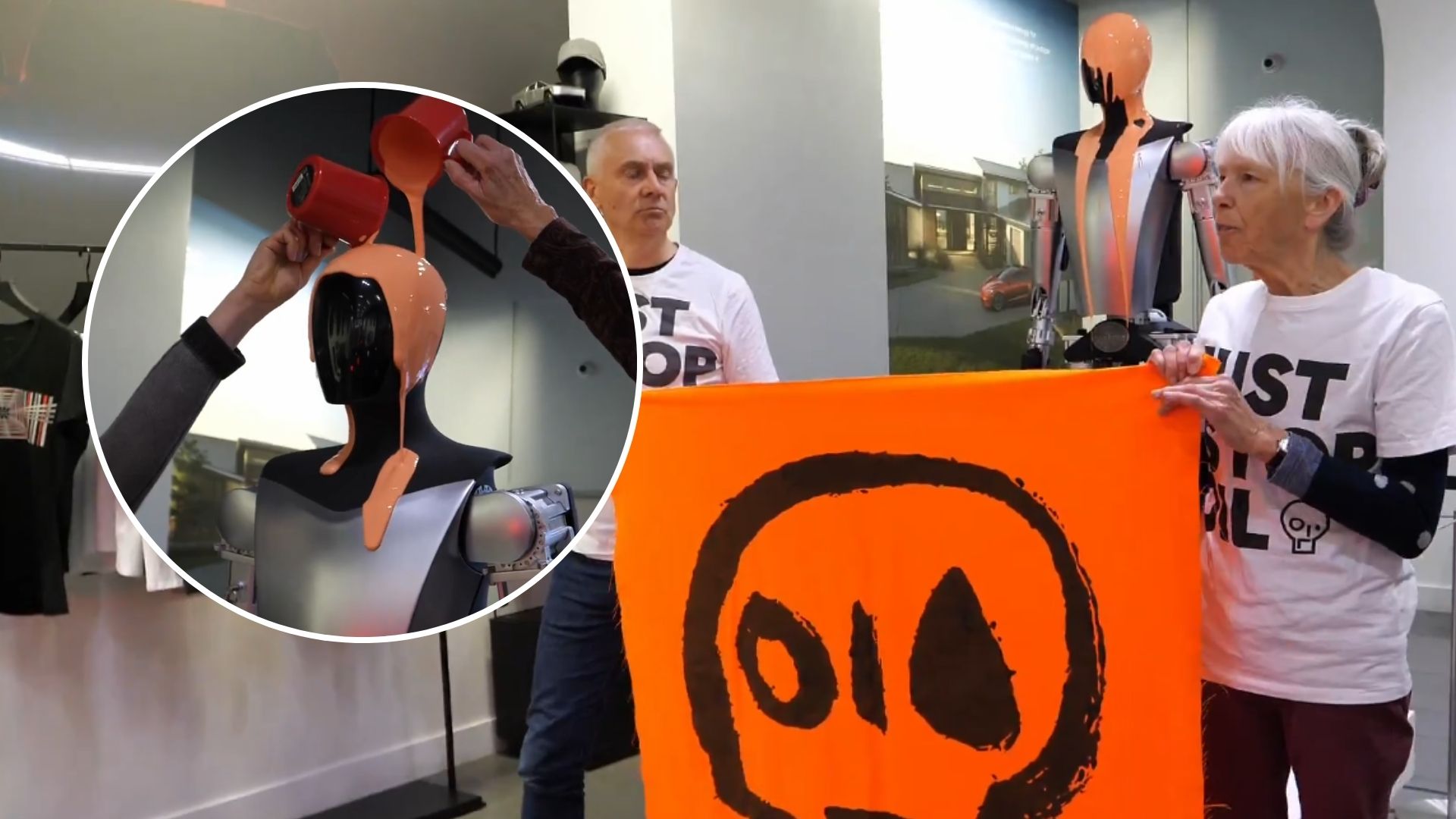 Activistas ecológicos en Londres vandalizan robot de Tesla en protesta contra Elon Musk 