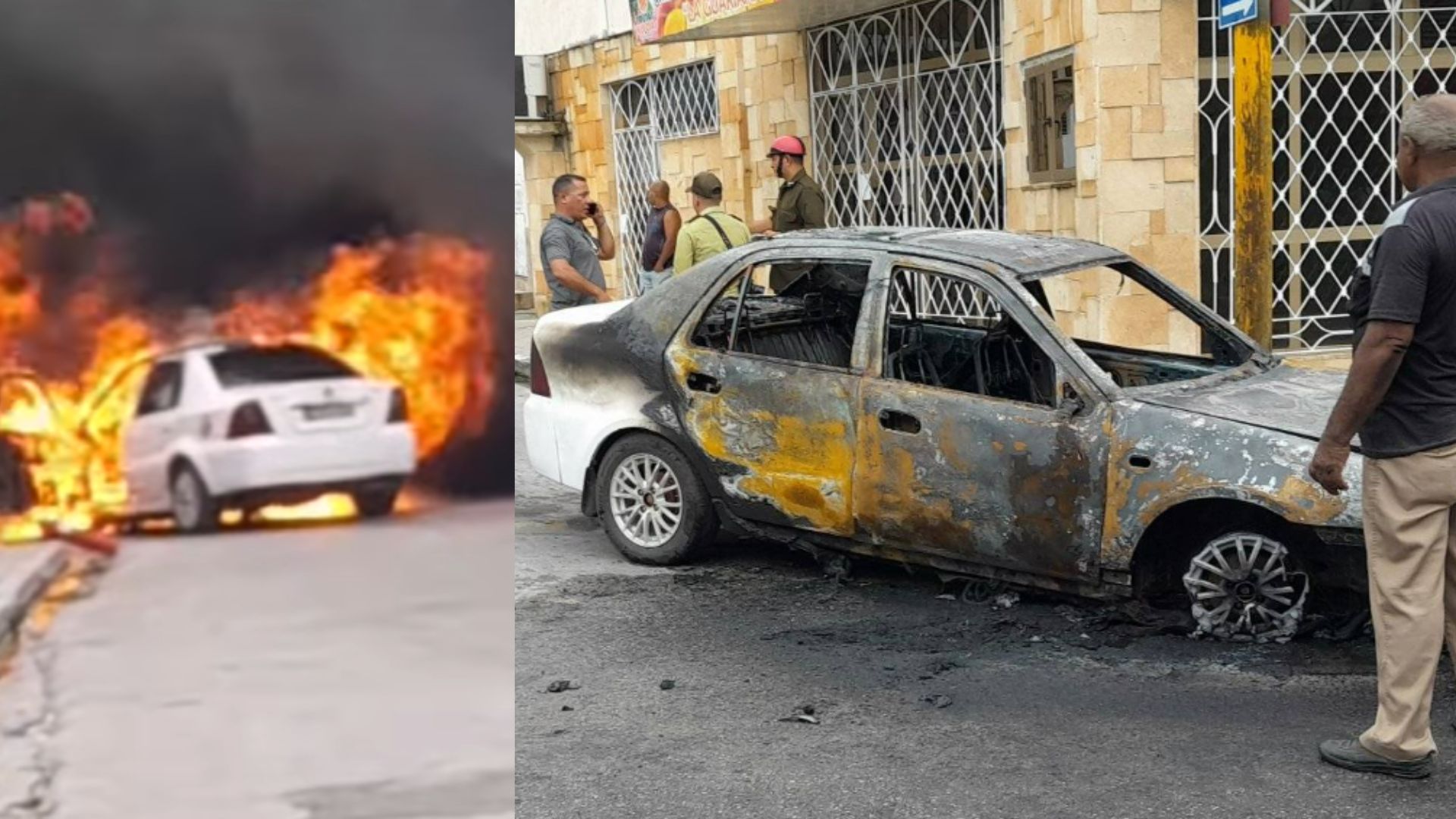 Auto es devorado por las llamas en Granma
