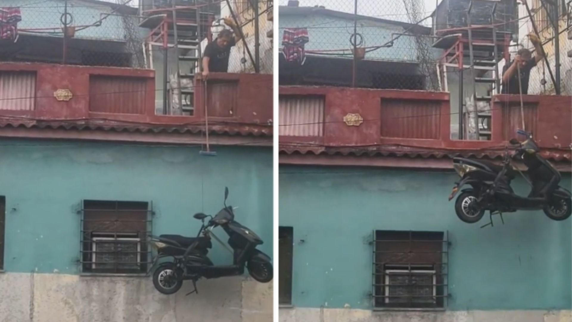 Captan a cubano "parqueando" en el techo: Aquí nadie se roba la moto