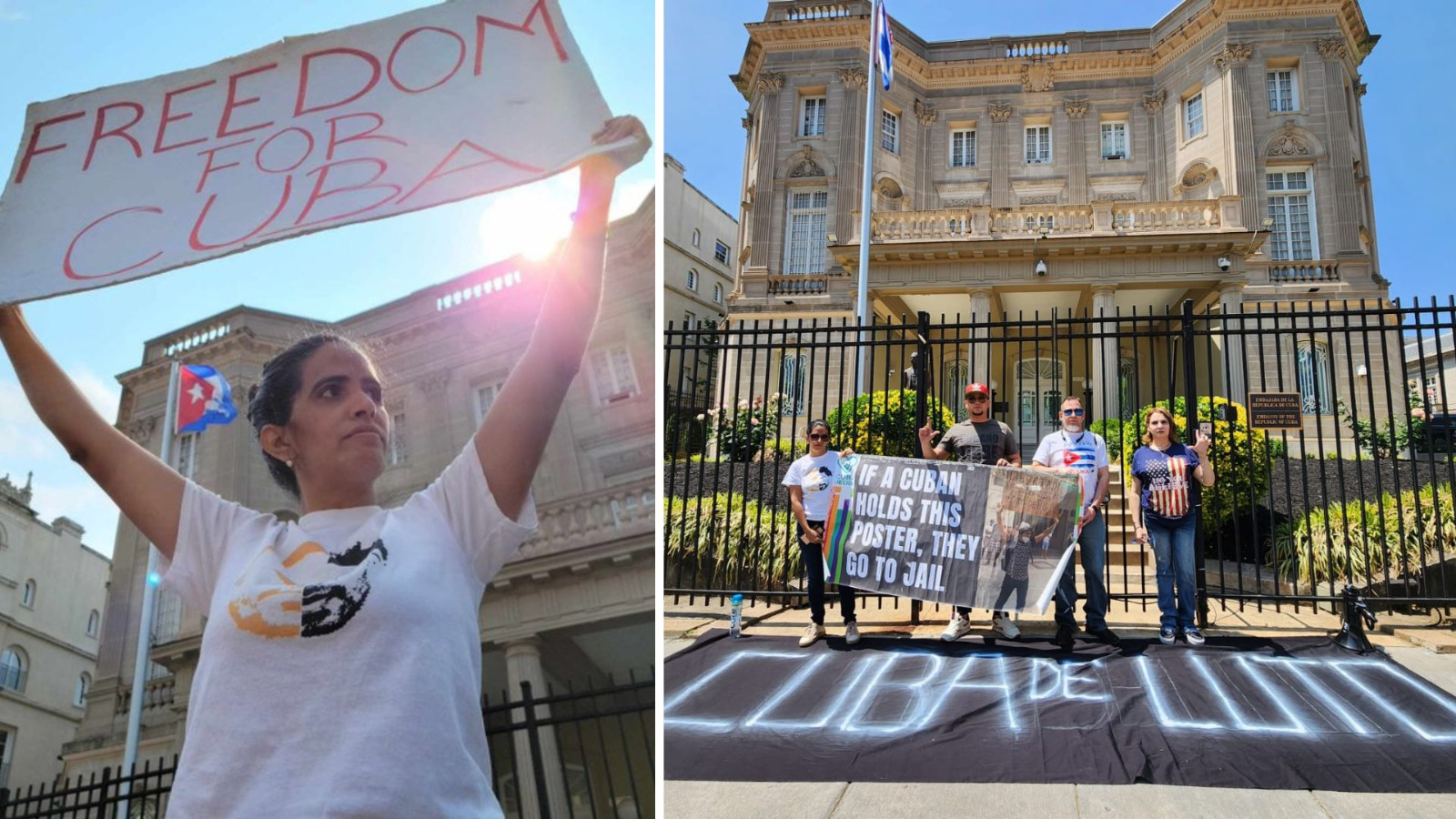 “Cuba de Luto. Libertad”: activistas protestan en Washington frente a la Embajada del régimen