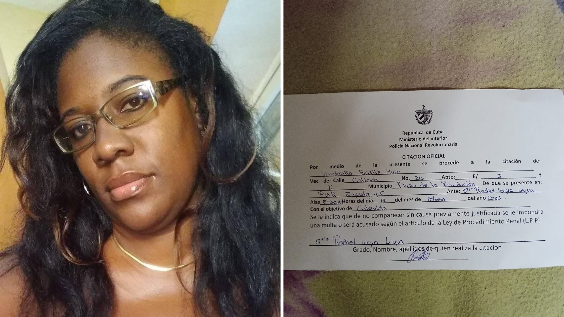 Cubana Yordanka Battlé denuncia citación de policía del régimen