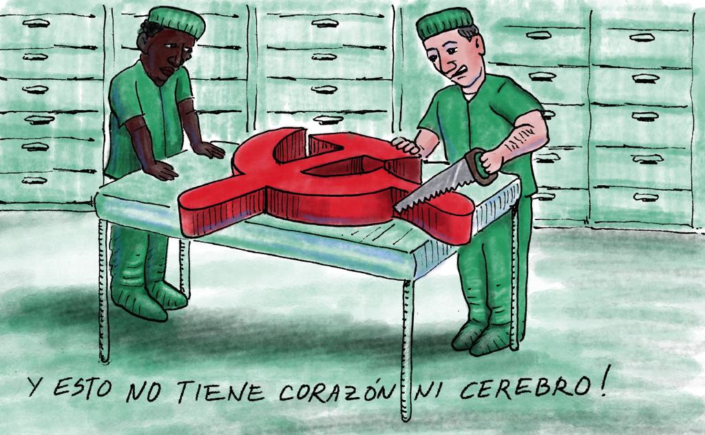Humberto López en la mesa de la morgue