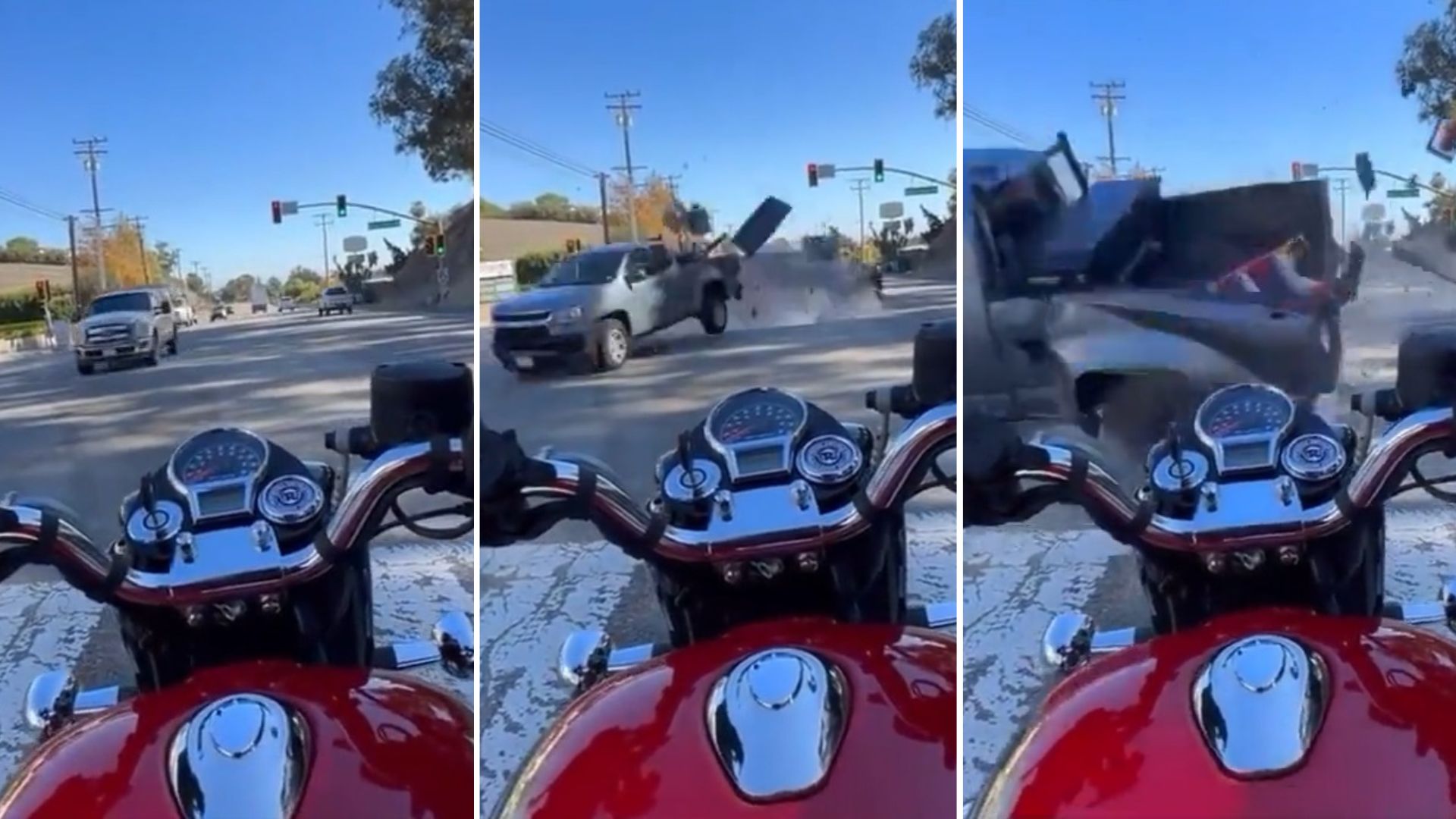¡IMPACTANTE! Motociclista herido tras terrible choque entre dos camiones (Video) 