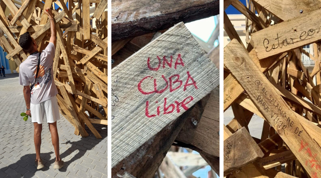 Libertad, salud y salario digno: los deseos en una "nube de madera" de la Bienal de La Habana