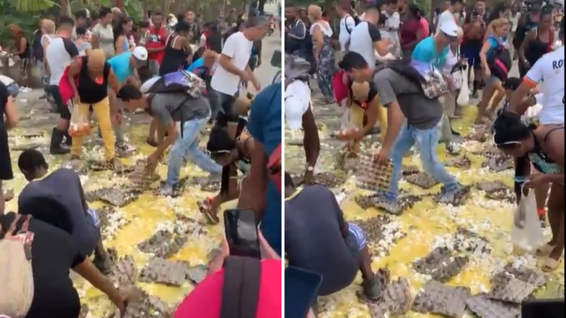 Miseria en Cuba: se voltea un camión de huevos y las personas se lanzan a recoger los restos 
