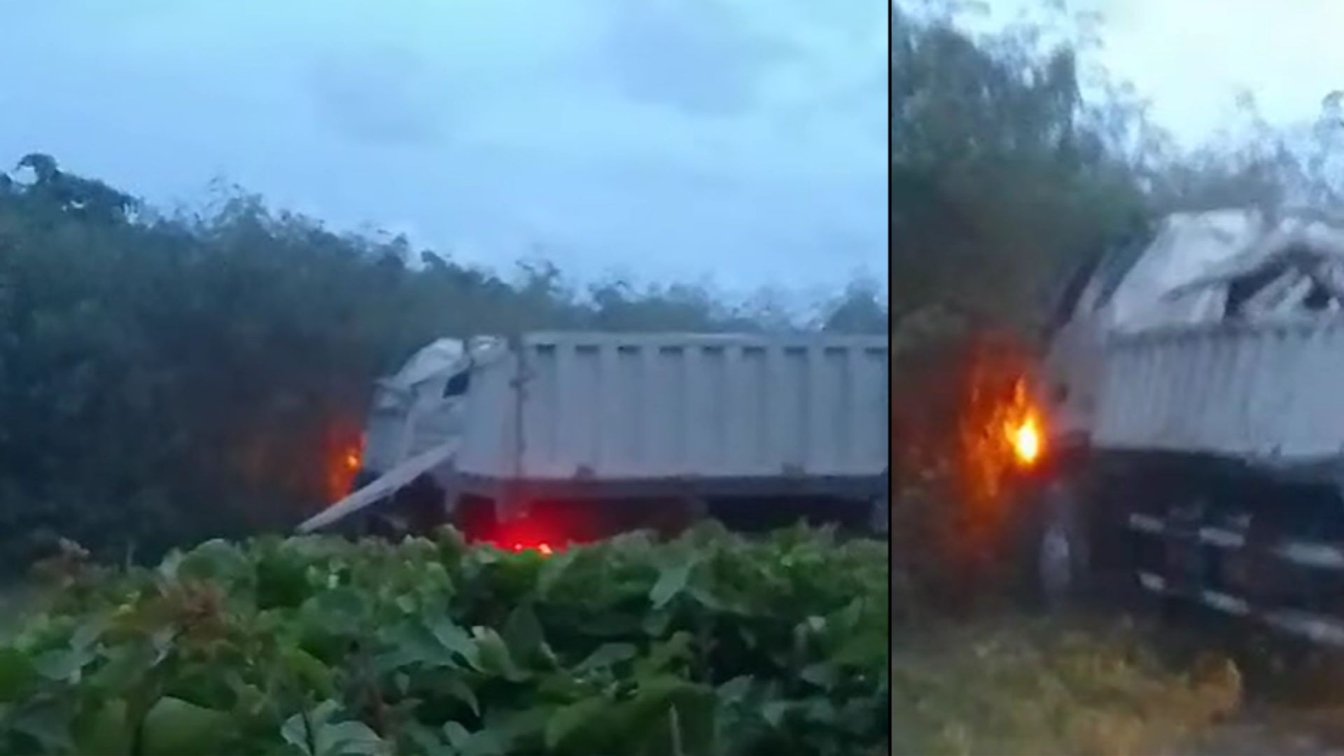 Santiago de Cuba: rastra se incendia tras perder el control en una carretera