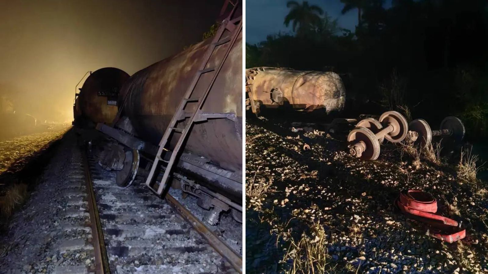 Tren se descarrila e incendia en la periferia de la comunidad Benavides, en Matanzas