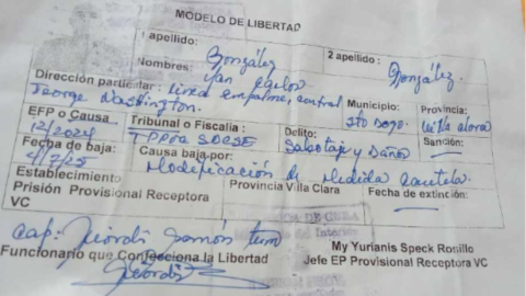 Licencia extrapenal otorgada a Yan Carlos González tres días antes de su fallecimiento. Fuente: Familia de Yan Carlos González. 