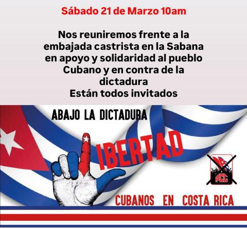 Cartel de la protesta en la embajada castrista en San José.
