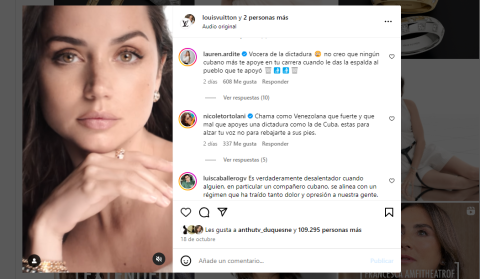 Decenas de mensajes en las páginas de altas firmas atacan a Ana de Armas