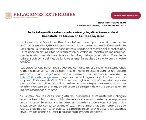 Comunicado citas México