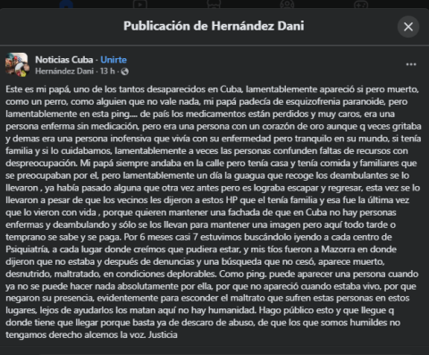 Publicación en Facebook.