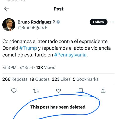 Mensaje de Bruno Rodriguez