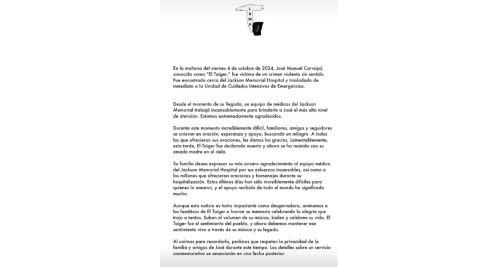 La familia del artista pidió respeto para este momento