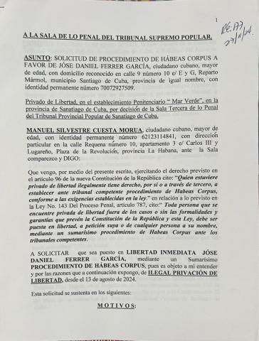 Acuse de recibo del Habeas Corpus. Cortesía Manuel Cuesta Morúa