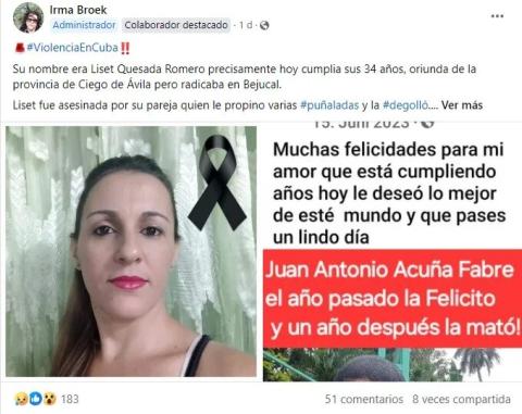 Publicación sobre el asesinato de la joven madre