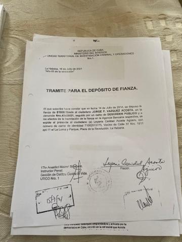 Fianza que pagó Vázquez para salir en libertad tras el 11J. Cortesía